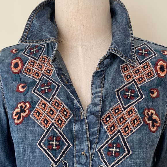 Soft Surroundings embroidered jean shirt - Picture 3 of 11